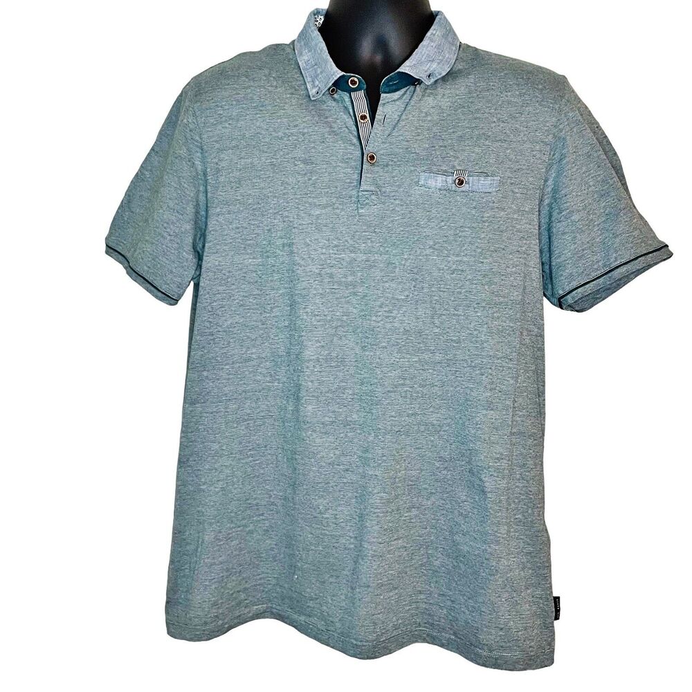 Ted Baker London Polo Shirt Sz 6 UK/ 44 US Mens Golf Button Down Collar Blue